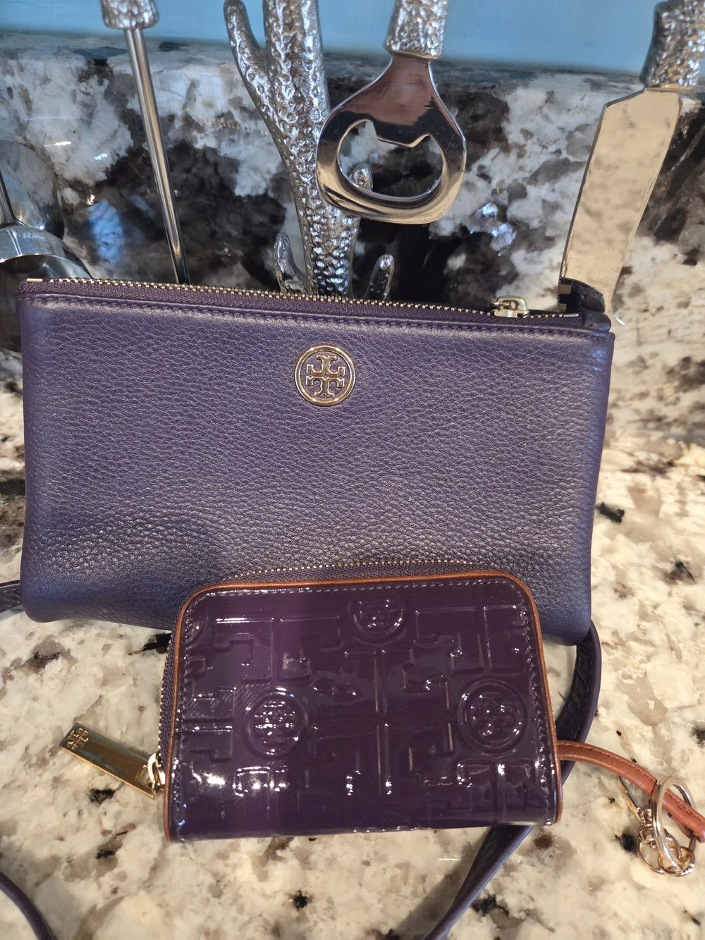 Tory Burch Purple Leather Crossbody & Purple Patent Leather Wallett